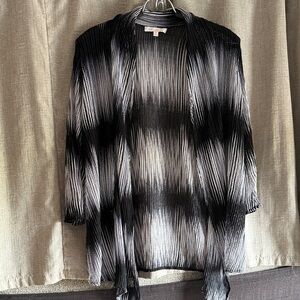 Tie-Dye Black and White Open-Front Pleated Cardigan M